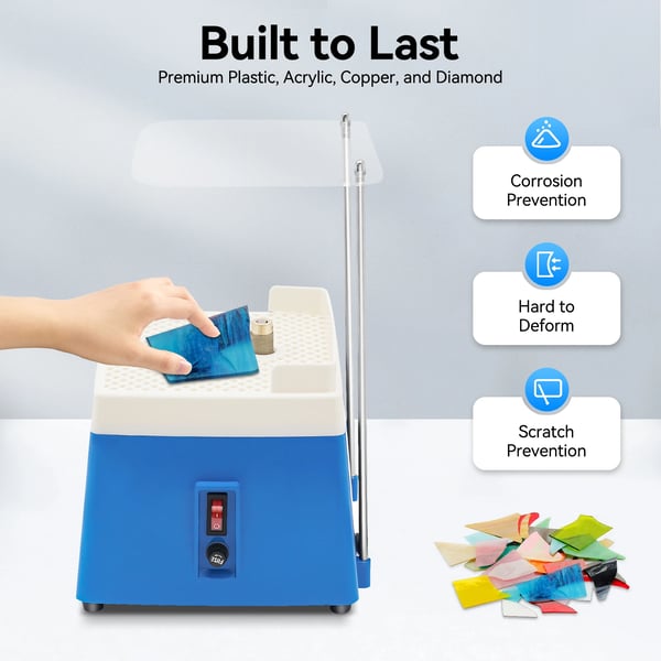 Mini glas slibemaskine - Bordmodel - 65 W - 4200 o/min - 220 V EU-stik - 19,5×19,5×18 cm - Til glas & keramik - Blå