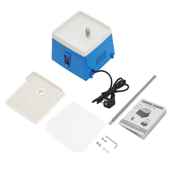 Mini glas slibemaskine - Bordmodel - 65 W - 4200 o/min - 220 V EU-stik - 19,5×19,5×18 cm - Til glas & keramik - Blå