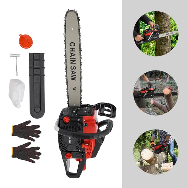 Benzinkædesav - Motorsav - Håndholdt - 58 cm³ - 2,2 kW - Rød