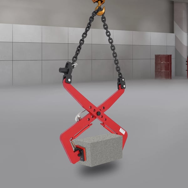 Stenløfter - Stenklemme i saksdesign - 350 kg kapacitet - Justerbar åbning 10,16 cm - Gummibelægning - Legeret stål - Gul/Rød