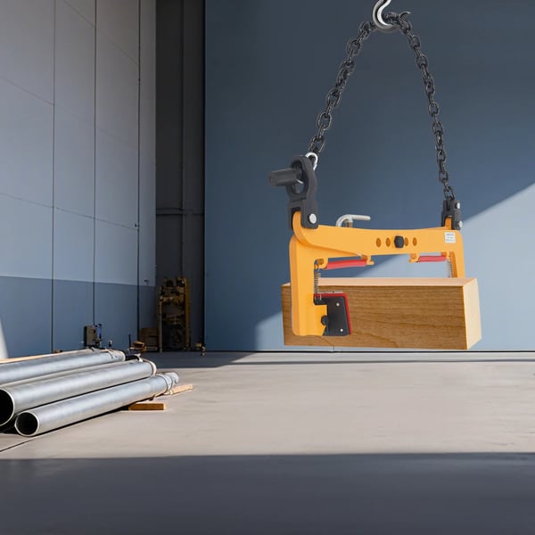 Stenløfteklemme - Saksdesign - Maks 350 kg - Justerbar - Størrelse 12,7 cm (5 tommer) - Til ikke-metaller - Legeret stål - Gul/Rød