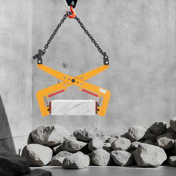 Stenløfteklemme - Saksdesign - Maks 350 kg - Justerbar - Størrelse 12,7 cm (5 tommer) - Til ikke-metaller - Legeret stål - Gul/Rød