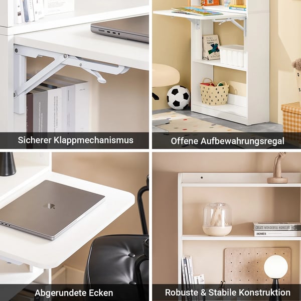 Væghængt foldbart skrivebord - Vægbord - Pladsbesparende - Træ - Moderne stil - Uden hjul - Samling påkrævet - Hvid