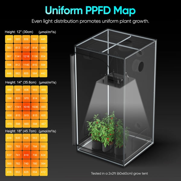 P1000 - LED Kasvivalo Grow Light - Täysspektri - Daisy Chain Useita Lamppuja - Himmennettävä 0–100% - 2 Koukkua - Sisäviljelyyn - Musta