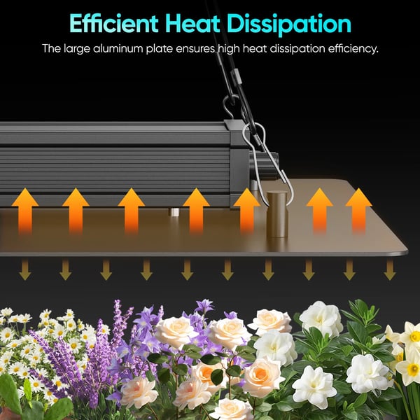 P1000 - LED Kasvivalo Grow Light - Täysspektri - Daisy Chain Useita Lamppuja - Himmennettävä 0–100% - 2 Koukkua - Sisäviljelyyn - Musta