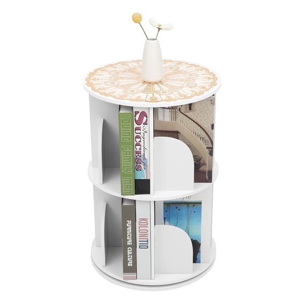 Roterende bogreol - 2‑etagers bogkarussel - 360° drejbar - Diameter 23 cm - PVC, fritstående - Til bøger, legetøj og samlerobjekter - Guld