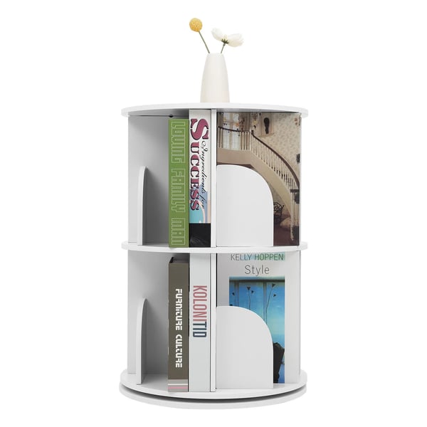 Roterende bogreol - 2‑etagers bogkarussel - 360° drejbar - Diameter 23 cm - PVC, fritstående - Til bøger, legetøj og samlerobjekter - Guld