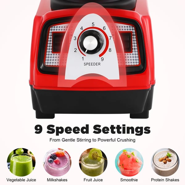 Kommerciel bordblender - Blender - 4 L Kapacitet - 2200 W - ca. 26000 omdr./min - Rustfrie stålblade - Rød