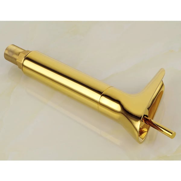 Badarmatur - Håndvaskblander - Etgrebs - Varm/Kold - Bordmontering - G3/8-tilslutning - Slange 50 cm - Tudhøjde 20 cm - Guld