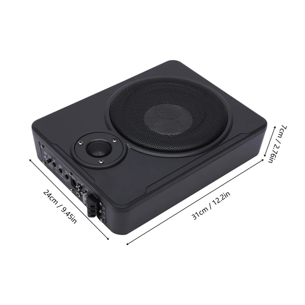 Under-sæde subwoofer - Aktiv bilsubwoofer - 20 cm - Indbygget forstærker - Lav profil - 30–100 Hz - 4 Ω - 91 dB - Sort