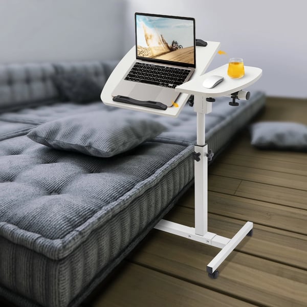 Laptopbord - Sengebord med hjul - Rektangulær 60×40 cm - Rustfrit stål - Kræver montering - Hvid