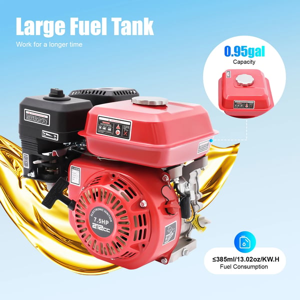 Bensiinimoottori - 170F-7.5HP - Moottorityyppi 4-tahti - Iskutilavuus 212 cc - Teho 7,5 hv / 4 kW - Ilmajäähdytteinen - Punainen