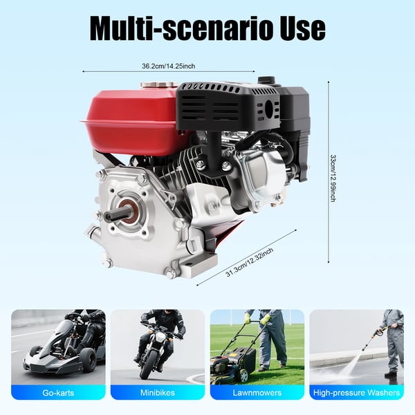 Bensiinimoottori - 170F-7.5HP - Moottorityyppi 4-tahti - Iskutilavuus 212 cc - Teho 7,5 hv / 4 kW - Ilmajäähdytteinen - Punainen