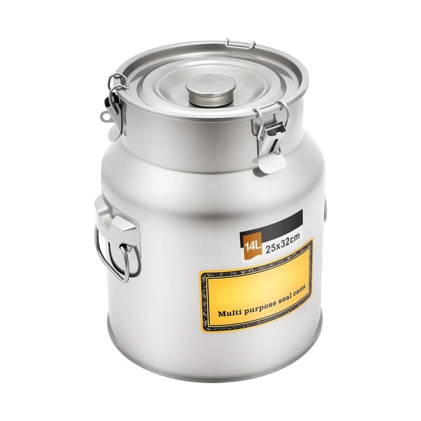 Rustfri mælkedunk - Opbevaringsbeholder - Kapacitet 14 l - Rustfrit stål 201 - Lufttæt låg - Silikonepakning - Tykkelse 0,8 mm - Højde 32 cm
