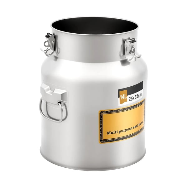 Rustfri mælkedunk - Opbevaringsbeholder - Kapacitet 14 l - Rustfrit stål 201 - Lufttæt låg - Silikonepakning - Tykkelse 0,8 mm - Højde 32 cm