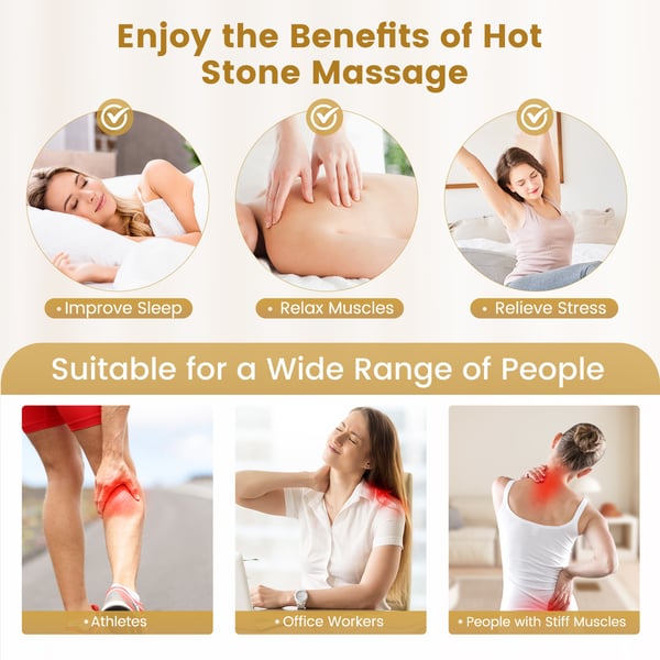 Massagesæt - Hot stone - 12 stk keramiske sten - Med varmeboks (DC) - Runde sten - Til ryg/spa - Rosarød