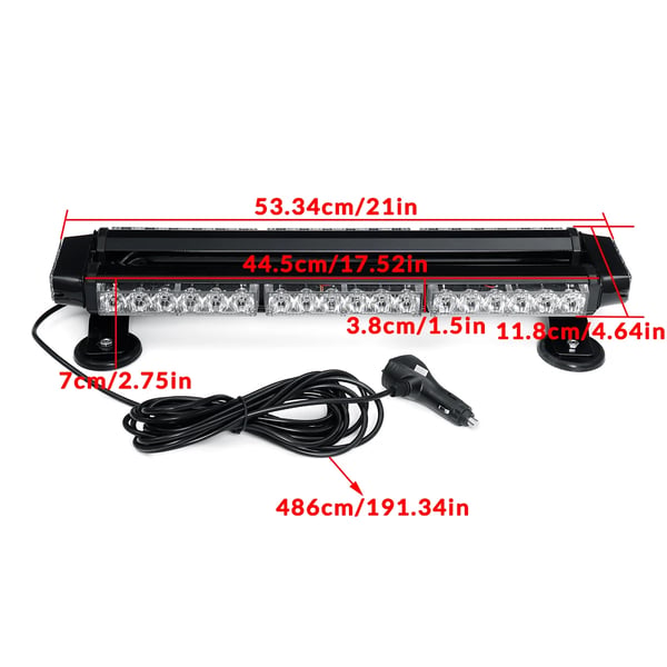 LED advarselslysbjælke - Traffic Advisor lysbjælke - Længde 53 cm - Med 42 LED - Effekt 144 W - Dobbeltsidet strobe - Vandtæt - Rav 3000 K