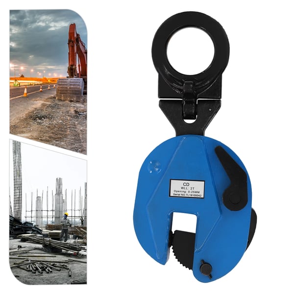 Pladeløfter - Løfteklemme til plader - 2 t bæreevne - Kæbeåbning 0–25 mm - CE-certificeret - 38×17×7 cm - Blå