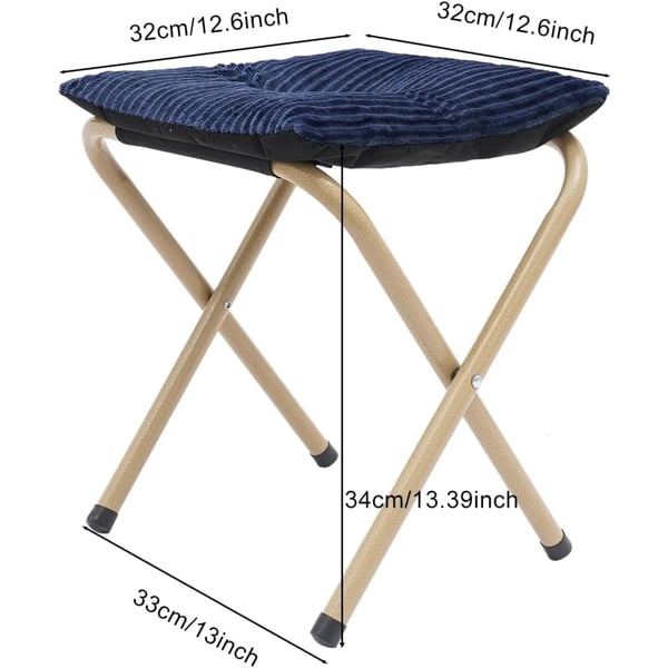 Fodskammel - Sammenklappelig skammel - Tykt sæde - Ergonomiske metalben - Ribfløjlsbetræk - Skridsikre silikonefødder - Maks 100 kg - Blå