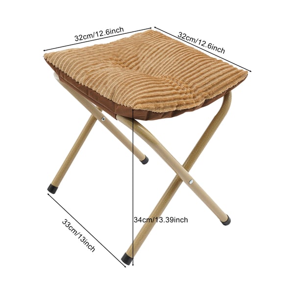 Fodskammel - Sammenklappelig skammel - Ergonomisk tyk pude - Fløjl - Metalben med skridsikre fødder - 100 kg bæreevne - Khaki