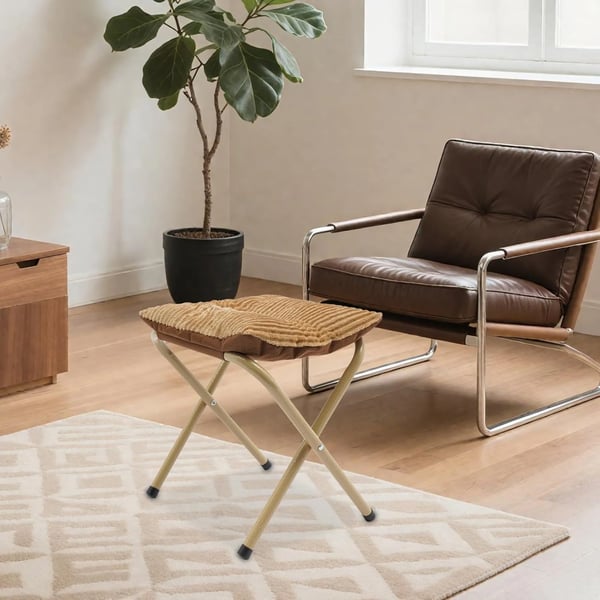 Fodskammel - Sammenklappelig skammel - Ergonomisk tyk pude - Fløjl - Metalben med skridsikre fødder - 100 kg bæreevne - Khaki