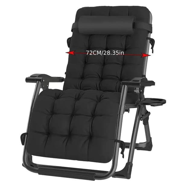 Portabel liggestol - Sammenklappelig recliner - Med pude - Kopholder & bakke - Justerbar nakkepude - Til camping, terrasse, have - Råhvid