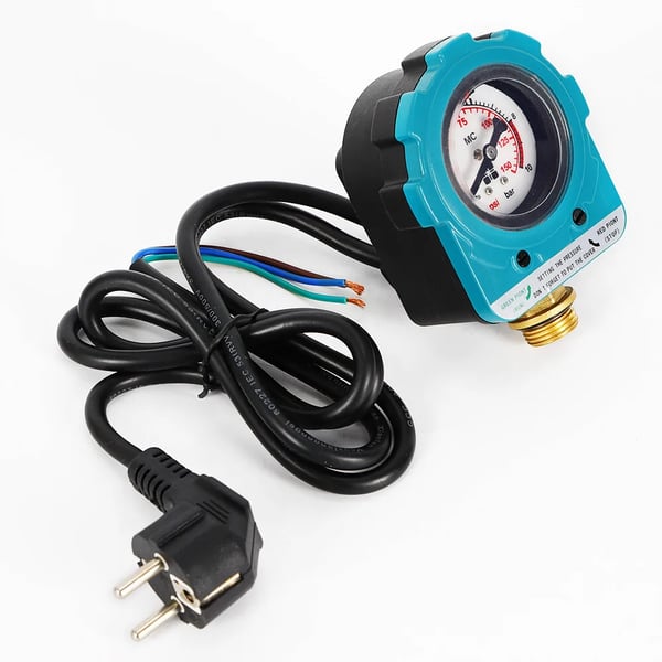 Trykafbryder til pumpe - Højtryk - IP65 Vandtæt - 0–10 kg/cm² - Støjsvag Drift - Til Dykpumper & Dybbrøndspumper - Blå