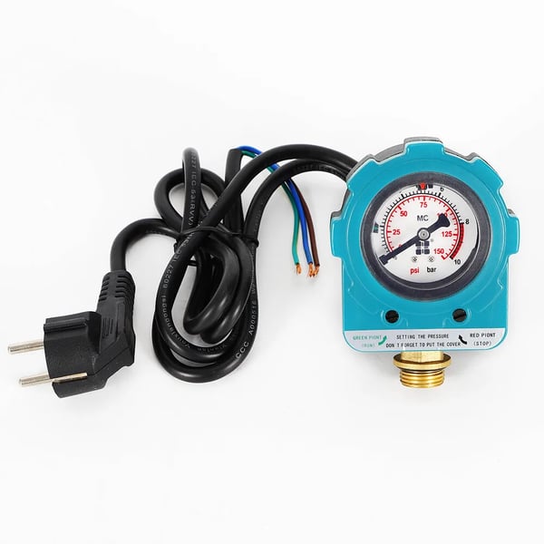 Trykafbryder til pumpe - Højtryk - IP65 Vandtæt - 0–10 kg/cm² - Støjsvag Drift - Til Dykpumper & Dybbrøndspumper - Blå