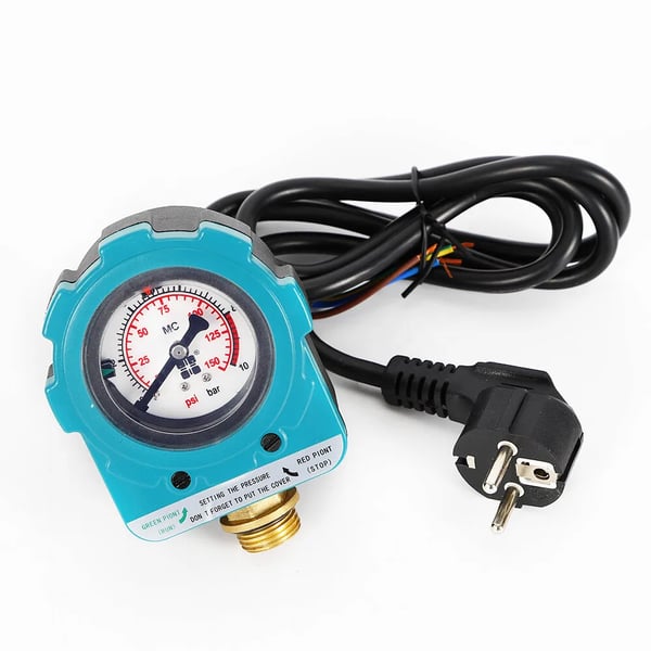 Trykafbryder til pumpe - Højtryk - IP65 Vandtæt - 0–10 kg/cm² - Støjsvag Drift - Til Dykpumper & Dybbrøndspumper - Blå