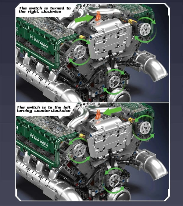 10182 V8 Tankmotor Model - Byggesæt med klodser - 2250 Dele - 30,1 x 24,1 x 23,5 cm - Alder 14+ - Plast - Uden Batteri - Grøn