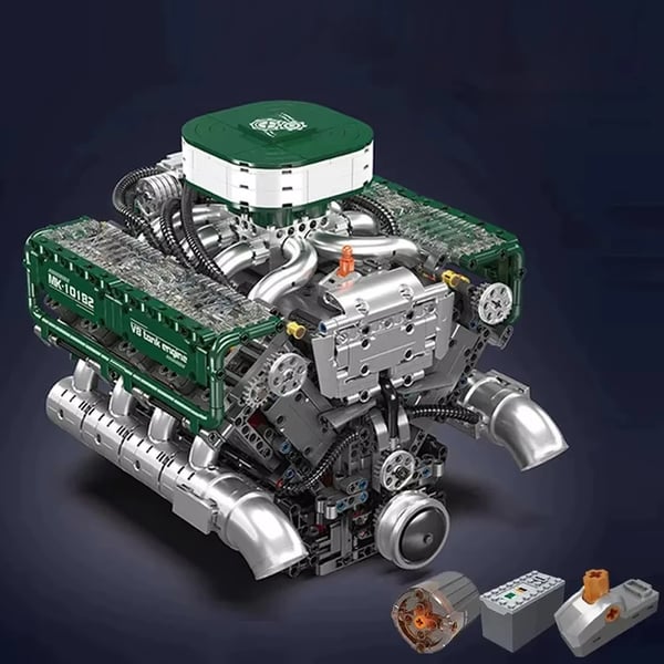 10182 V8 Tankmotor Model - Byggesæt med klodser - 2250 Dele - 30,1 x 24,1 x 23,5 cm - Alder 14+ - Plast - Uden Batteri - Grøn