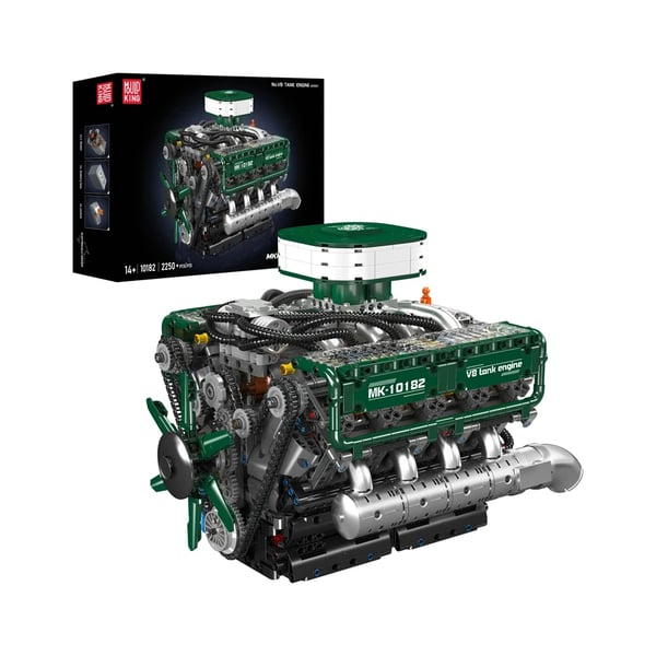 10182 V8 Tankmotor Model - Byggesæt med klodser - 2250 Dele - 30,1 x 24,1 x 23,5 cm - Alder 14+ - Plast - Uden Batteri - Grøn
