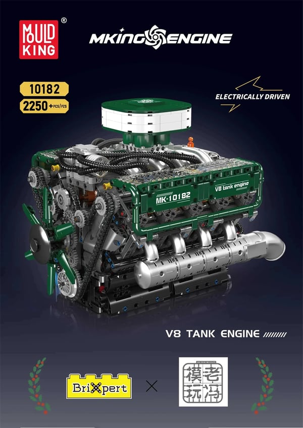 10182 V8 Tankmotor Model - Byggesæt med klodser - 2250 Dele - 30,1 x 24,1 x 23,5 cm - Alder 14+ - Plast - Uden Batteri - Grøn