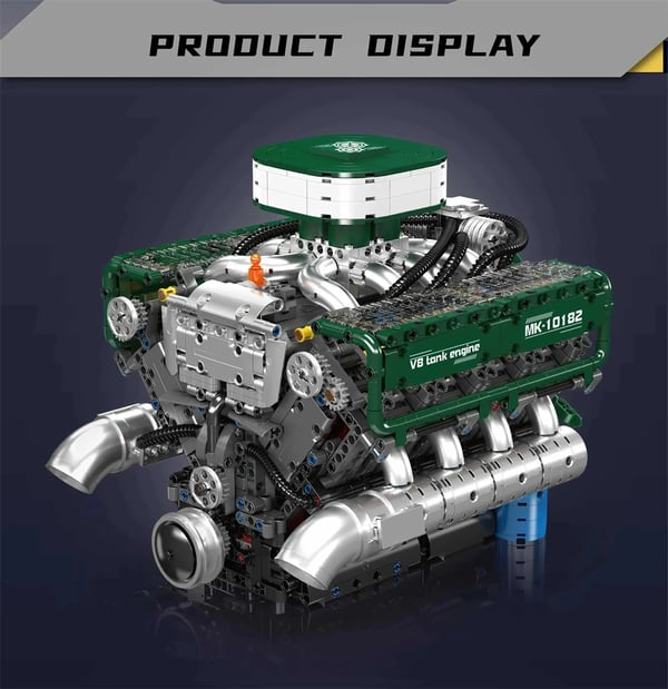 10182 V8 Tankmotor Model - Byggesæt med klodser - 2250 Dele - 30,1 x 24,1 x 23,5 cm - Alder 14+ - Plast - Uden Batteri - Grøn