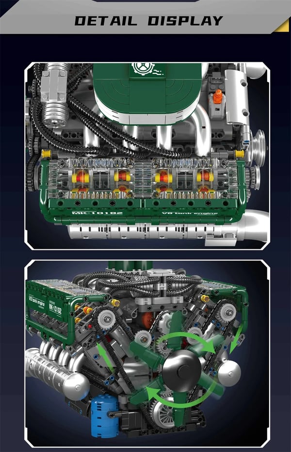 10182 V8 Tankmotor Model - Byggesæt med klodser - 2250 Dele - 30,1 x 24,1 x 23,5 cm - Alder 14+ - Plast - Uden Batteri - Grøn