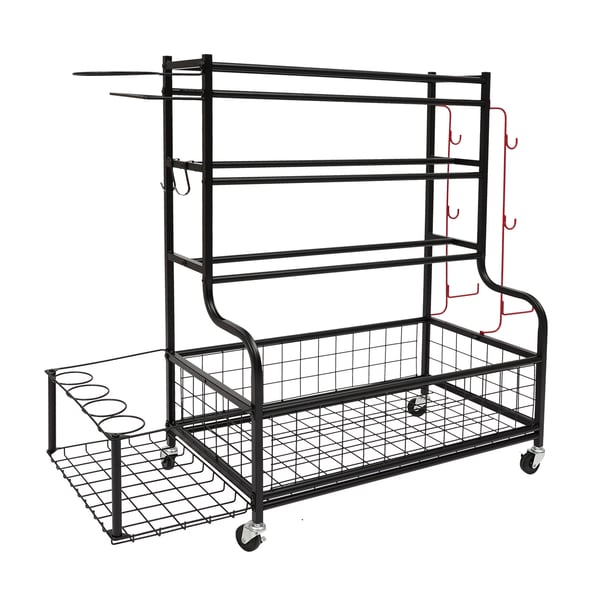 Sportsudstyr Opbevaringsstativ - Opbevaringsreol - Universelle hjul - Kroge - Stabelbar - Jern - Multianvendelig - 102 x 40 x 93 cm - Sort