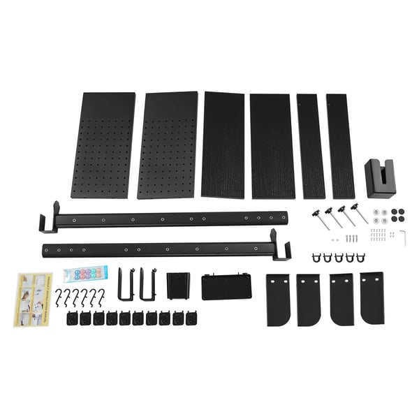 Klämmonterad skrivbordshylla - 2‑vånings hylla - Pegboard Bakpanel - Klämfäste 1–4,5 cm - MDF & Kolstål - 18 cm Hyllplan - Svart