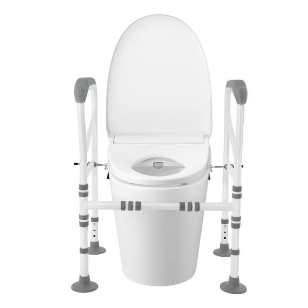 WC-tuki - WC-kyynärkaide jaloilla - Kantavuus 150 kg - Säädettävä korkeus 25–30 cm - Liukuestejalat Ø10 cm - Hiiliteräs ja kumi