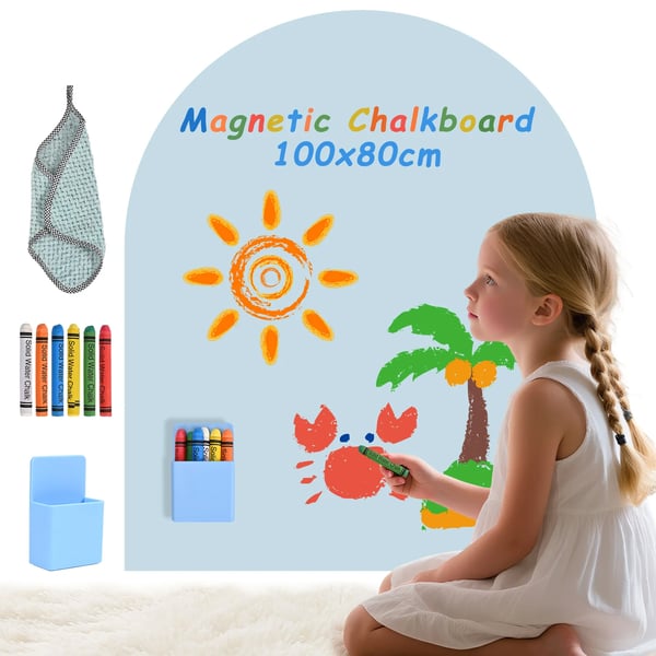 Lasten 3-in-1 magneettitaulu - Itsekiinnittyvä seinätaulu - Liitutaulu - Pastelliliidut mukana - Montessori - Musta
