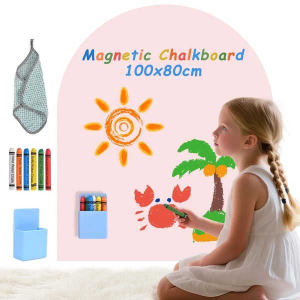 Magnettavle til børn - 3-i-1 selvklæbende væg-tavle - Montessori - Med kridt - Pastelfarver - Beige