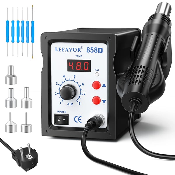 Kuuma-ilma juotosasema - Rework-asema SMD:lle - 220 V - CE-sertifioitu - BGA/SMD-korjaukseen - Musta