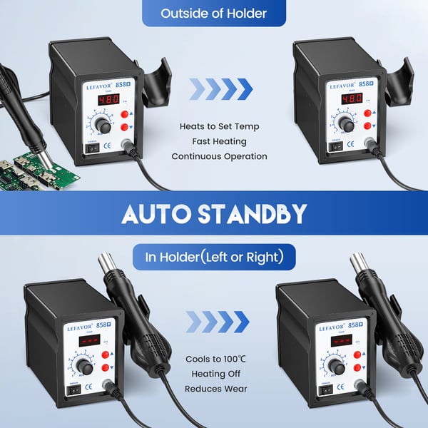 Varmluft loddestation - Rework-station til SMD - 220 V - CE-certificeret - Til BGA/SMD-reparation - Sort