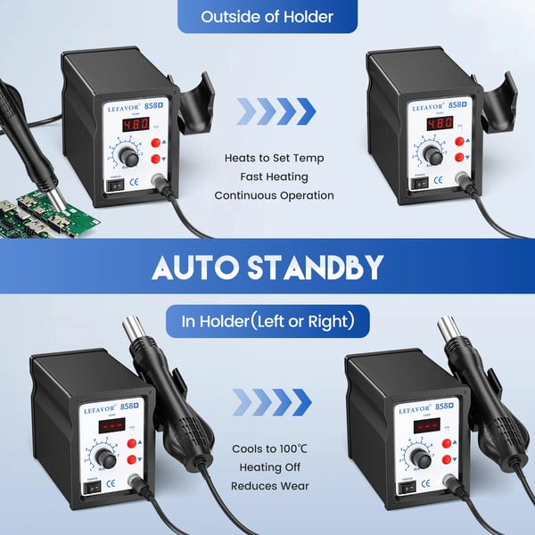 Varmluft loddestation - Rework-station til SMD - 220 V - CE-certificeret - Til BGA/SMD-reparation - Sort