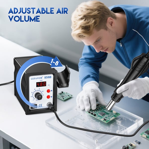 Varmluft loddestation - Rework-station til SMD - 220 V - CE-certificeret - Til BGA/SMD-reparation - Sort