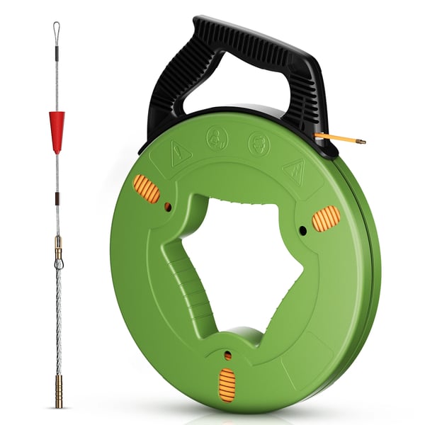 Kabelindtræksbånd - Guide Spring Cable - 60 m - Med styrefjeder - Forbedret returfjeder - Slagfast kabel - Til tomrør - 1600 g - Grøn