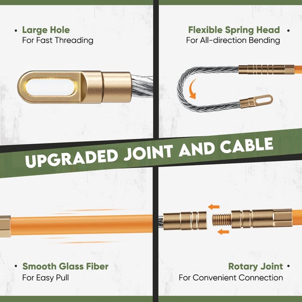 Kabelindtræksbånd - Guide Spring Cable - 60 m - Med styrefjeder - Forbedret returfjeder - Slagfast kabel - Til tomrør - 1600 g - Grøn