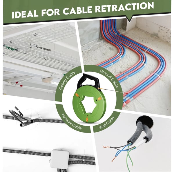 Kabelindtræksbånd - Guide Spring Cable - 60 m - Med styrefjeder - Forbedret returfjeder - Slagfast kabel - Til tomrør - 1600 g - Grøn