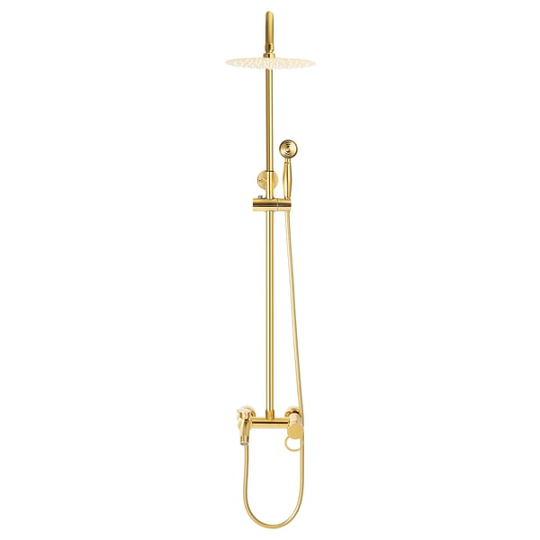 Duschsystem - Väggmonterat set - Höjd 80–117 cm justerbar - Takdusch Ø 20 cm - Handdusch 360° - Mässing - Polerad yta - Guld Duschsystem - Väggmonterat set - Höjd 80–117 cm justerbar - Takdusch Ø 20 cm - Handdusch 360° - Mässing - Polerad yta - Guld