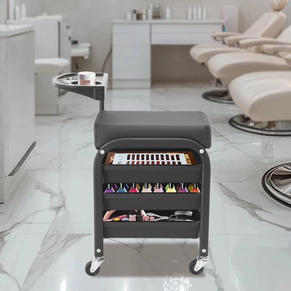 Pedicure fodstøtte-stativ - Salonvogn - Med hjul - Fritstående - Til pedicure & manicure - Til skønhedssalon - Sort