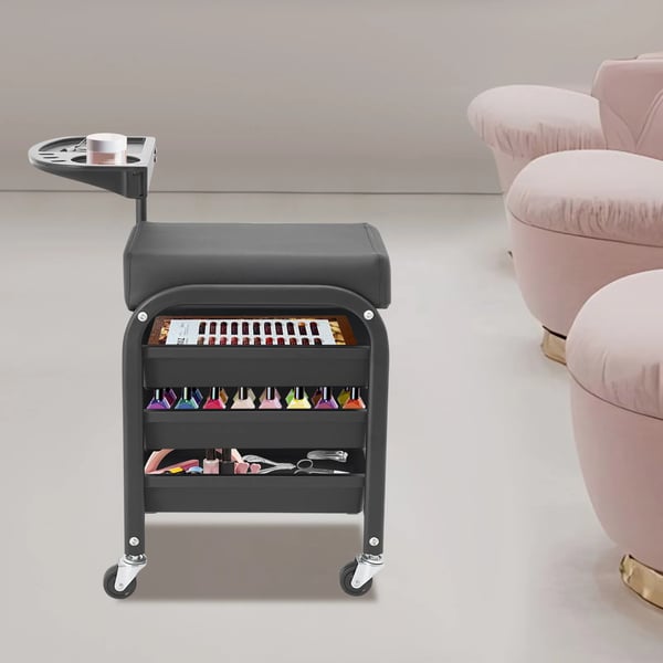 Pedicure fodstøtte-stativ - Salonvogn - Med hjul - Fritstående - Til pedicure & manicure - Til skønhedssalon - Sort